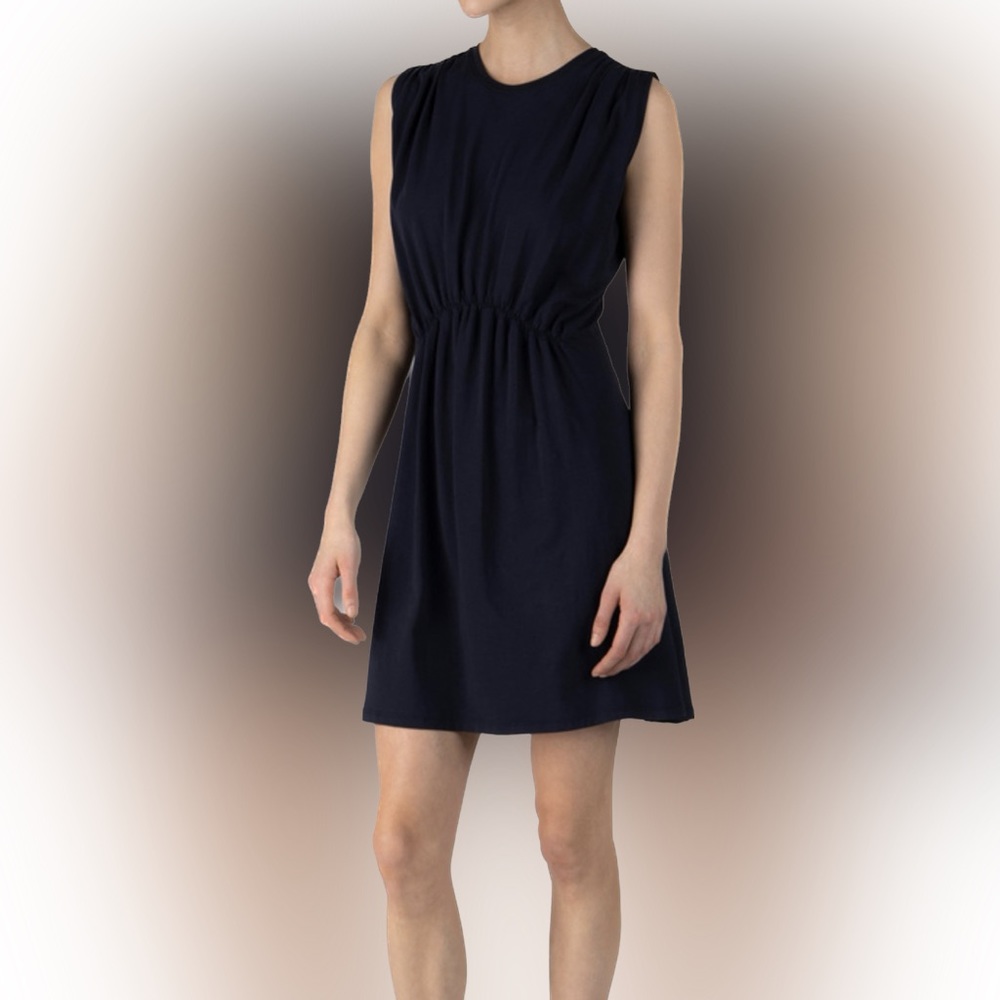 ATM Cotton Deep Navy Dress with Tuck detail - NEW with tags